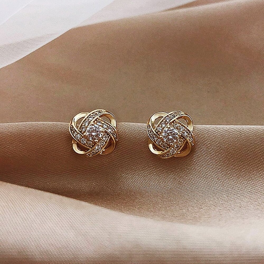 Luxe Crystal Sphere Studs S925 Women’s Fashion Jewelry Earrings Gold Sophistic